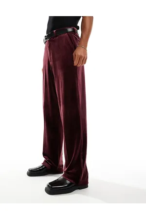 ASOS Smart wide leg velvet trousers in deep burgundy
