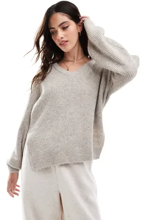VILA V neck jumper in natural melange