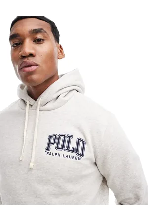 Ralph Lauren Collegiate logo fleece hoodie classic oversized fit in light marl