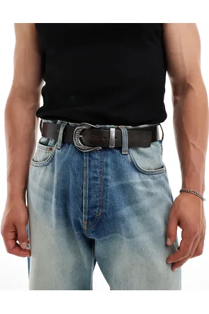 ASOS Distressed faux leather belt with buckle detail in washed