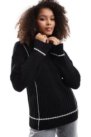 Y.A.S Contrast stitch ribbed jumper in and cream