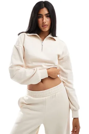 Miss Selfridge Half zip crop sweatshirt co-ord in ecru