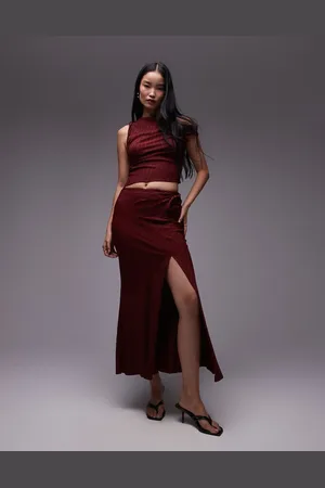 Topshop Co-ord twist maxi skirt in burgundy
