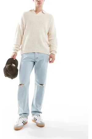 JACK & JONES Chris straight leg jean with knee rips in light wash