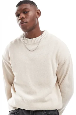 JACK & JONES Oversized chunky rib crew neck jumper in cream