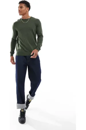 JACK & JONES Fine gauge crew neck jumper in olive