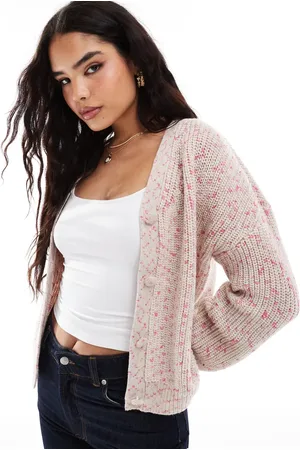 Y.A.S Mottled knit cardigan in cream and pink mix