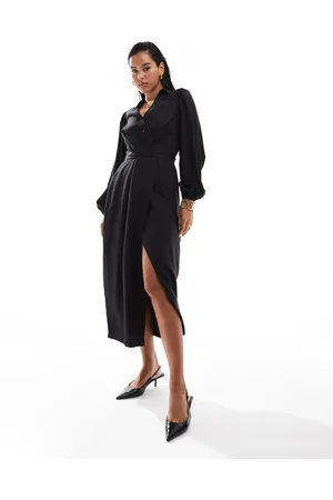 Closet Balloon sleeve wrap pencil midi dress in