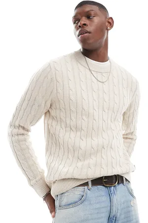 JACK & JONES Chunky cable knitted jumper in cream