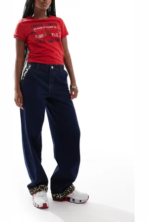 Noisy May High waist wide leg leo trim jeans in indigo