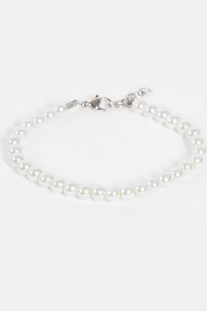 ASOS 6mm glass faux pearl beaded bracelet in white