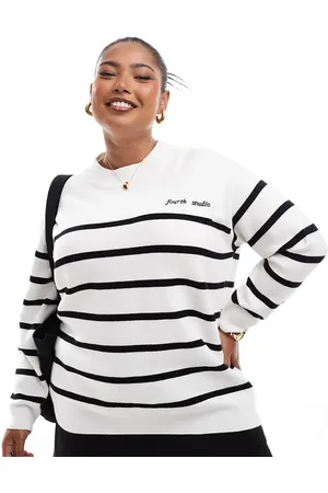 4th & Reckless Exclusive crew neck jumper in white stripe