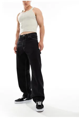 Dr Denim Colt Worker baggy fit mid waist wide leg with workwear detail in used contract wash