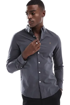 Farah Brewer slim fit oxford longsleeve shirt in dark