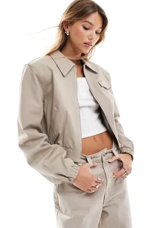 ASOS Tailored top collar bomber jacket with pocket detail in oatmeal