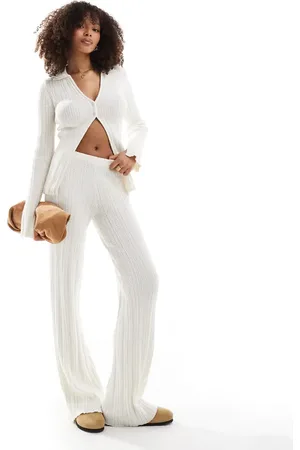 Bershka Textured knitted trousers co-ord in ecru