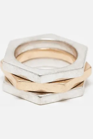 AllSaints Hex triple band ring in mixed metal
