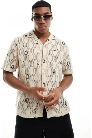 Pull&Bear Crochet revere neck shirt in ecru