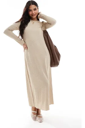 VILA Textured long sleeve maxi dress in cream