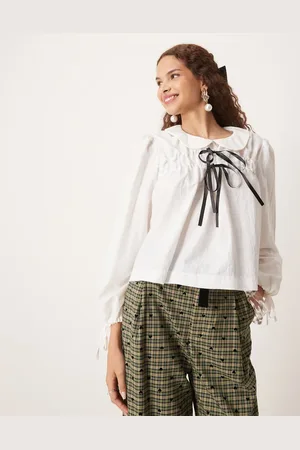Sister Jane Contrast bow shirt co-ord in ivory