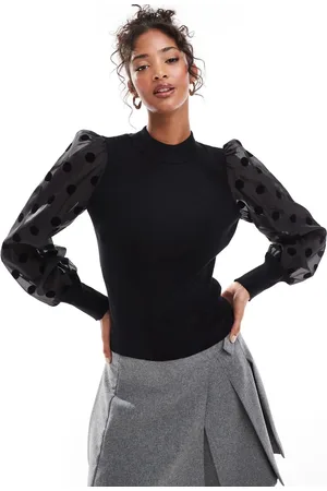 Y.A.S Polka dot sheer sleeve knitted jumper in
