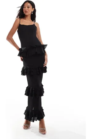 Rare Fashion London corset cami maxi dress with chiffon tiered skirt in