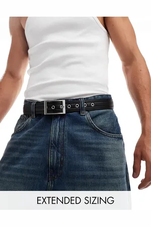 ASOS Faux leather belt with stitching detail and rectangle silver buckle in