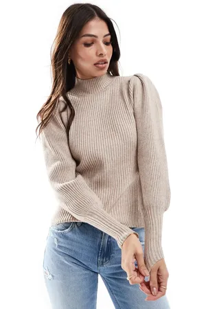 ONLY High neck puffy sleeves jumper in light beige