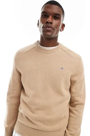 GANT Casual cotton knit jumper with logo in tan