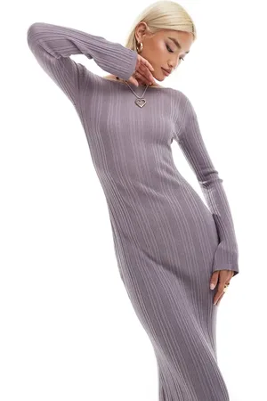 Monki Long sleeve knitted slim fit maxi dress in lilac