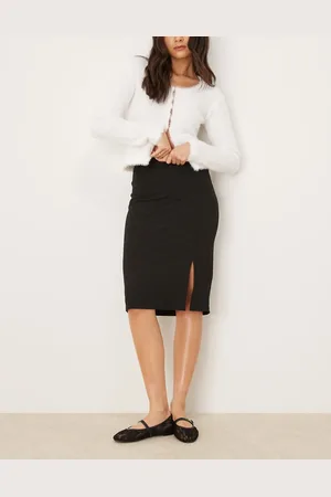 VILA Ribbed midi skirt with split in