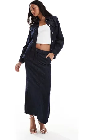 French Connection Finley dark denim maxi skirt in co-ord