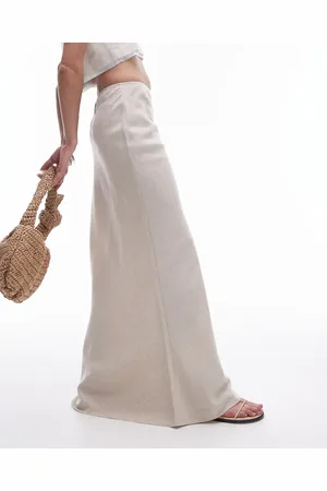 Topshop Linen bias midi skirt in natural