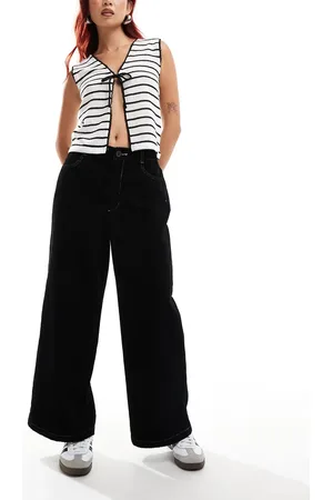 ASOS Cord cropped wide leg trouser with contrast stitch in