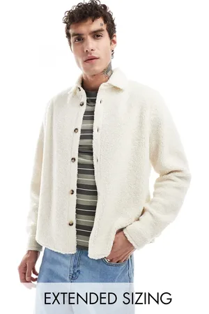ASOS Boxy overshirt in ecru borg