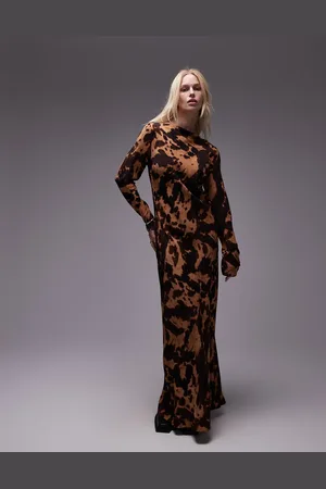 Topshop Slash neck maxi dress in tortoise shell print