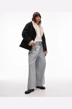 Topshop Shearling car coat in and cream