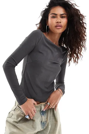 COLLUSION Ribbed slash neck long sleeve top in