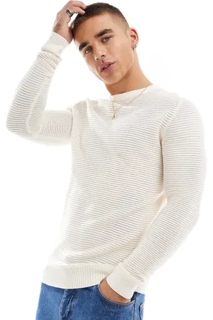 Brave Soul Knitted crew neck rib top in ecru