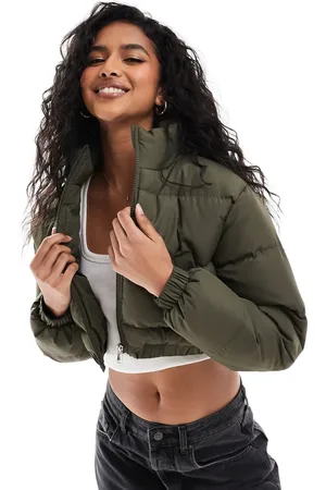 Brave Soul Cropped puffer jacket in khaki