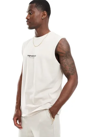 JACK & JONES Oversized vest with chest logo in beige