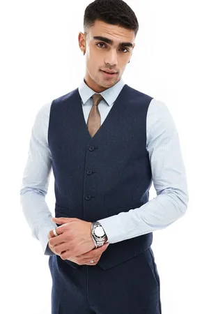 ASOS Slim wool blend suit waistcoat in basket weave