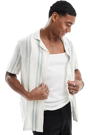 Hollister Short sleeve lace stripe revere collar shirt in /white