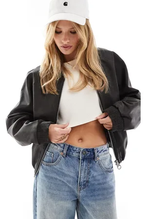 ASOS Textured leather look bomber jacket in