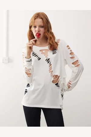 Cheap Monday Long sleeve t-shirt with ladder rip detail in off