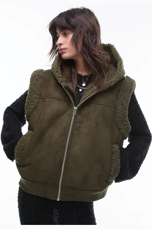 Topshop Suede gilet in khaki