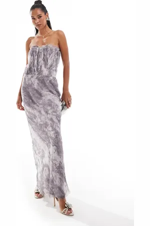 ASOS Corset bandeau raw edge midi dress in marble print
