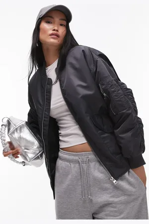 Topshop Nero collar nylon bomber jacket in anthracite