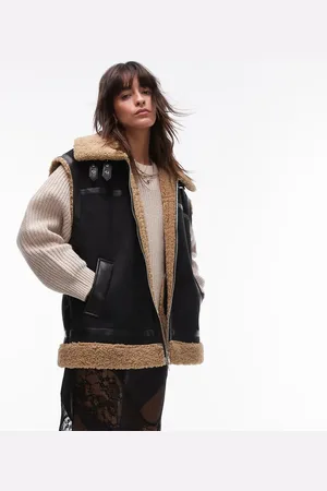 Topshop Suede shearling gilet in