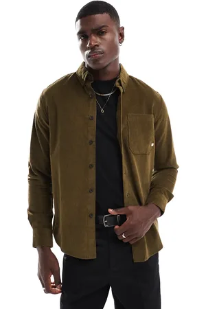 Farah Spencer cord longsleeve shirt in khaki